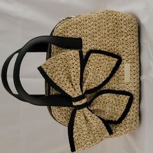 Kate Spade maise bow shoulder black straw satchel